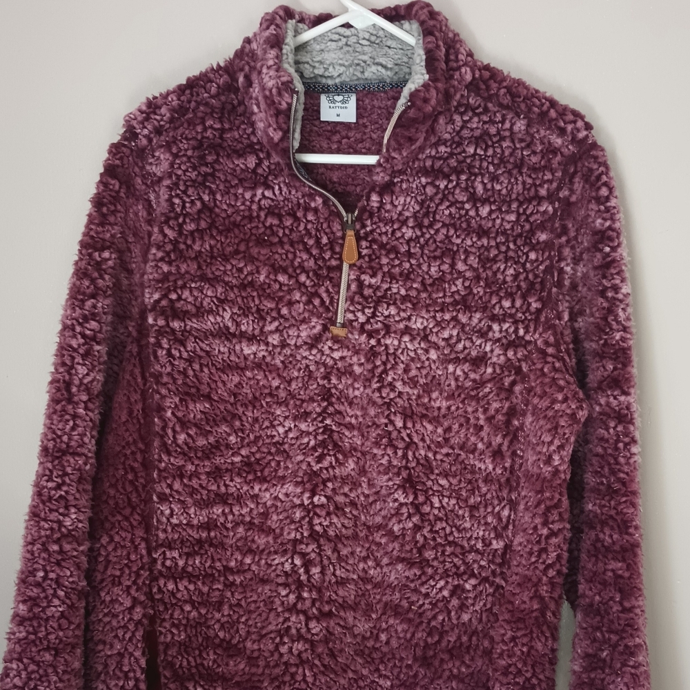 Cozy Wine Colored jSherpa Quarter-Zip Pullover by Katydid. Size Medium.